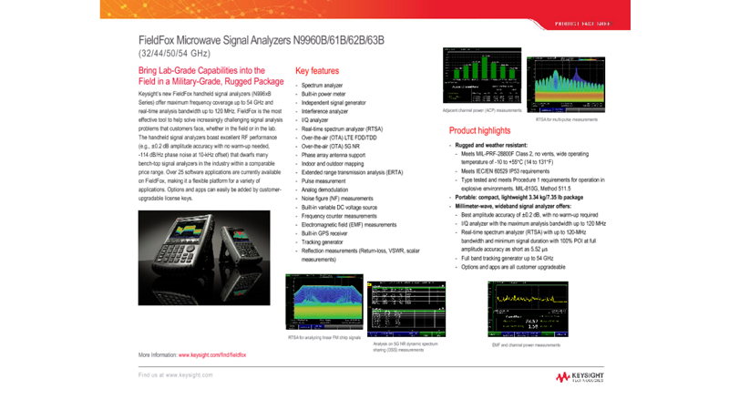 FieldFox Microwave Analyzers 60B/61B/62B/63B